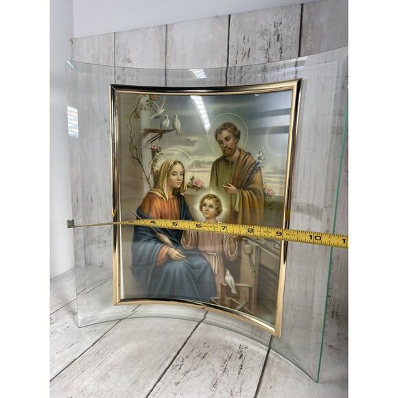 Sagrada Familia/ Holy Family Painting in Clear Glass Curved Frame - Picture 4 of 4